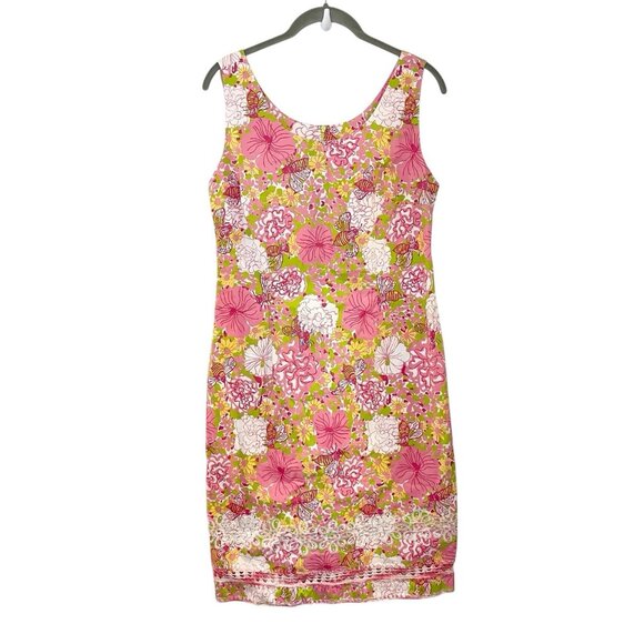 Key West Pink Floral Bees‎ Sheath Sundress Tropical Preppy Wedding Lace Hem 10 - Picture 1 of 7